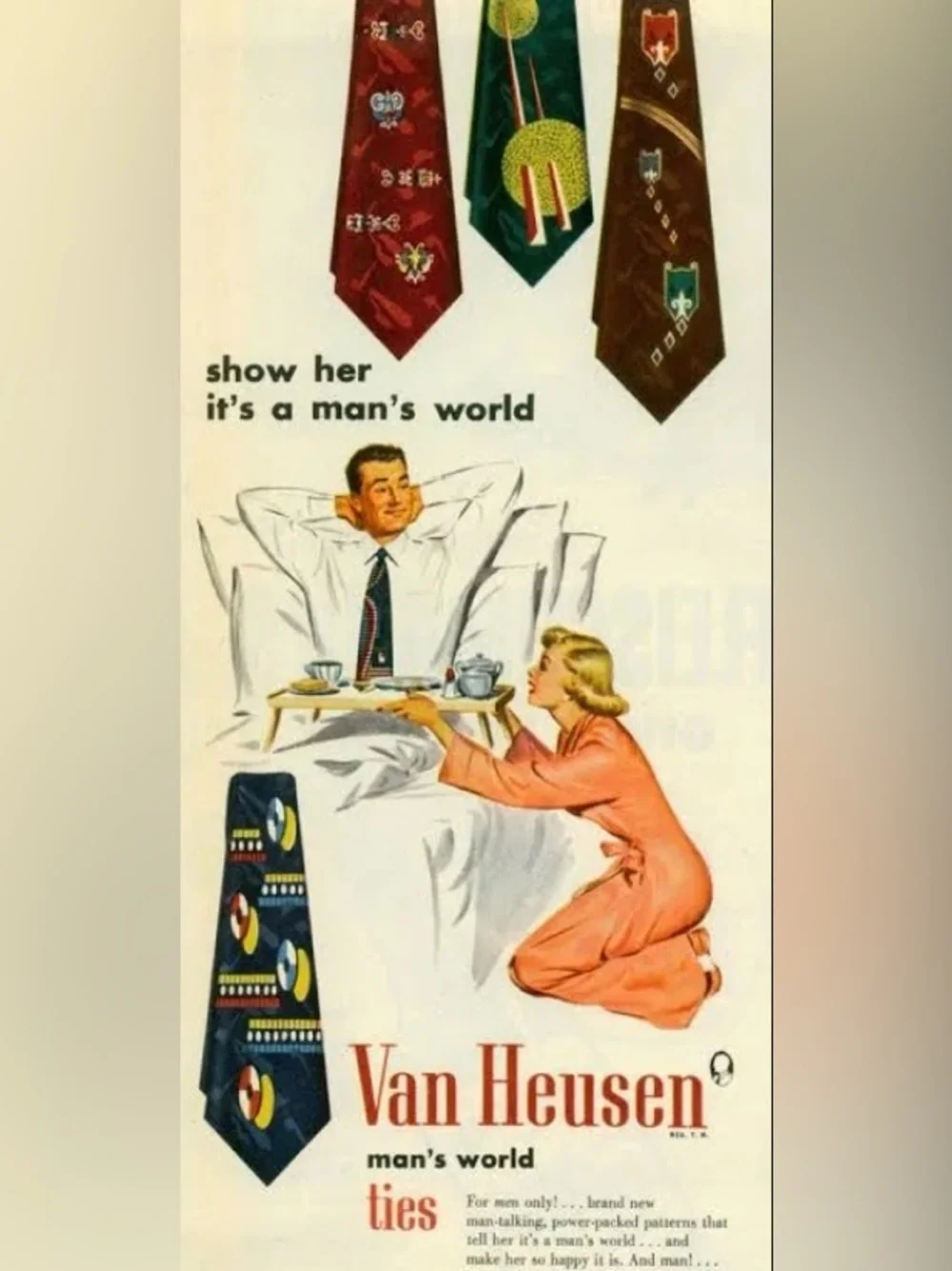 Vintage 1960's Van Heusen Burgundy Tie with Blue and Cream Floral Vine Accents